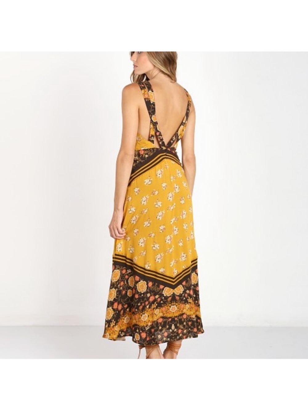 Floral Mustard and Black Sleeveless Maxi Dress - Picture 2 of 10